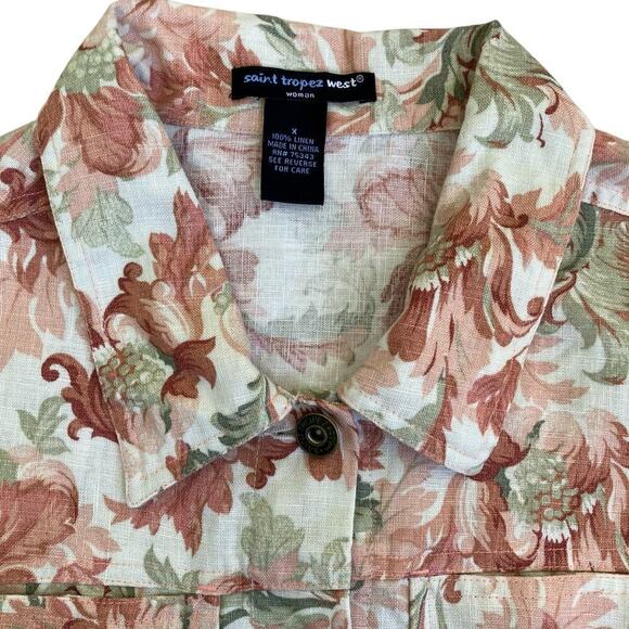 Saint Tropez West Vintage 90s Tapestry Print Trucker Jacket 100% Linen Sz L/XL - Picture 11 of 16